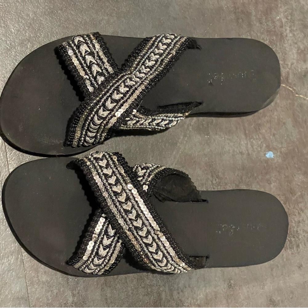 Elegant Black Beaded Women's Sandals